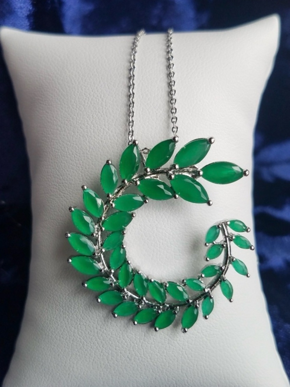 Swarovski Elements 925 Sterling Silver Green Marquis Necklace NEW